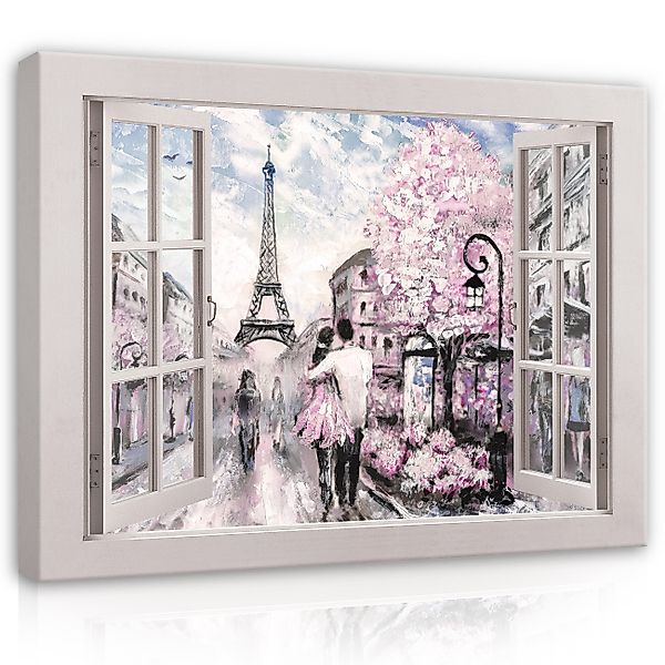 Wallarena Leinwandbild Fenster Paris Eiffelturm 3D günstig online kaufen
