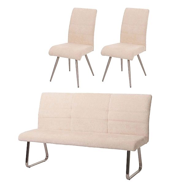 MCW Esszimmer-Set G55 Stuhl + Sitzbank 180cm 3-teilig Stoff Chenille Creme günstig online kaufen