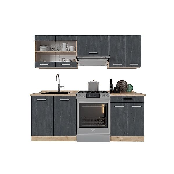 Vicco Küchenzeile R-Line, Schwarz Beton/Goldkraft Eiche, günstig online kaufen