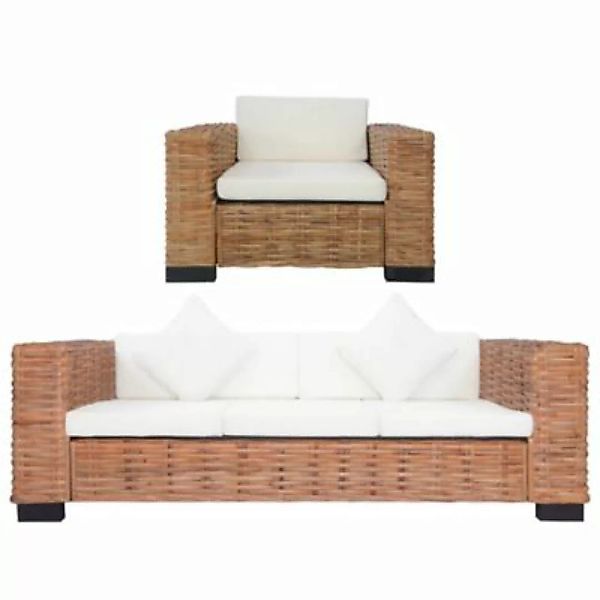 vidaXL 2-tlg. Sofagarnitur mit Auflagen Natur Rattan Sofa-Set braun günstig online kaufen