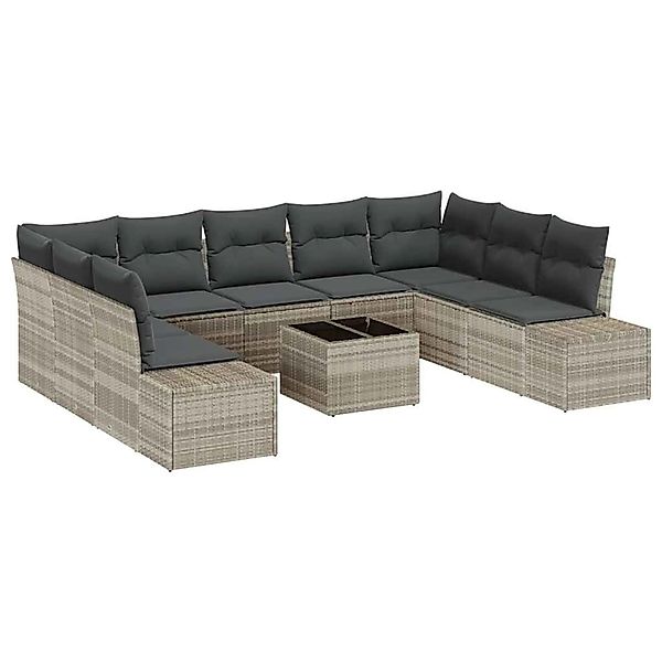 vidaXL Garten-Sofa-Set mit Kissen 10-Tlg Hellgrau Poly Rattan 3347232 günstig online kaufen