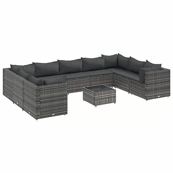 vidaXL 10-tlg Garten-Lounge-Set mit Kissen Grau Poly Rattan Modell 71 günstig online kaufen