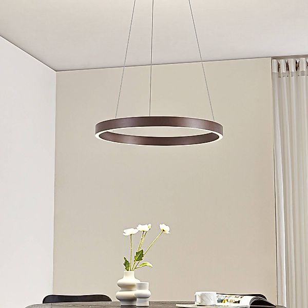 Lucande LED-Hängeleuchte Yonam, Ø 60 cm, 1-flg., braun, CCT günstig online kaufen