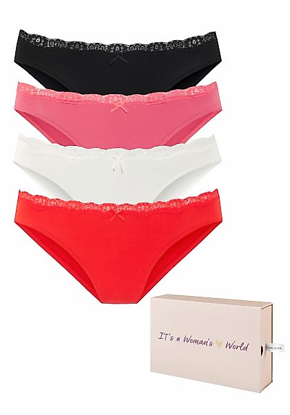 LASCANA Bikinislip Packung, 4 Stk. aus elastischer Baumwolle, in schöner Bo günstig online kaufen