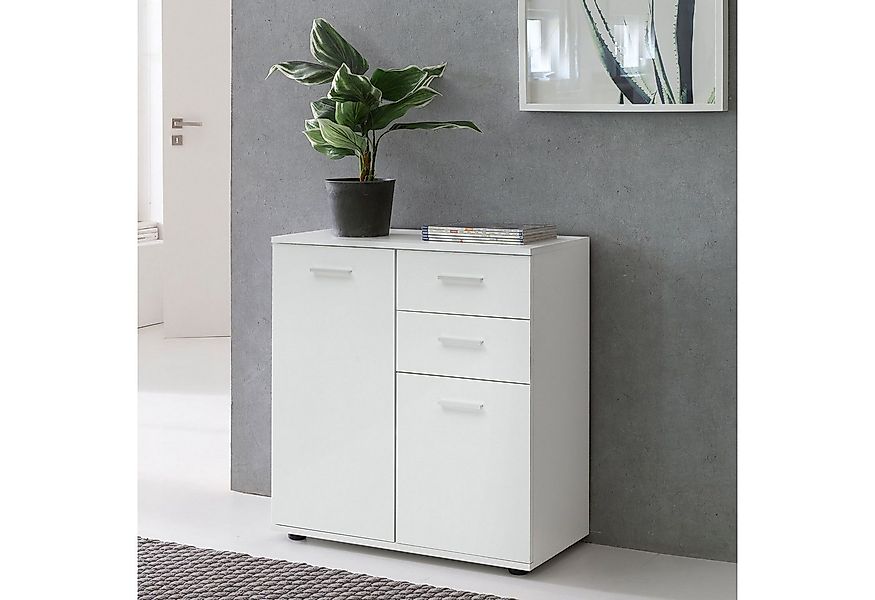 FINEBUY Sideboard SuVa11838_1 70 cm Weiß mit 2 Türen & 2 Schubladen Kommode günstig online kaufen