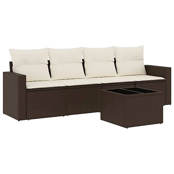 vidaXL 5-Tlg Garten-Sofagarnitur mit Kissen Braun Poly Rattan 3251030 günstig online kaufen