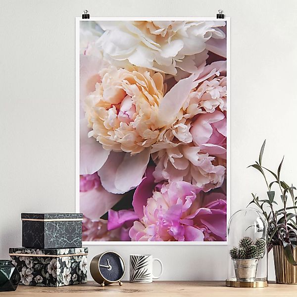 Poster Blumen - Hochformat Blühende Pfingstrosen günstig online kaufen