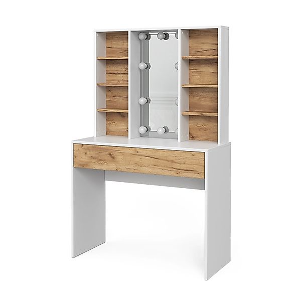 Vicco Schminktisch Alexa, Weiß/Eiche, 93 cm mit LED Beleuchtung günstig online kaufen