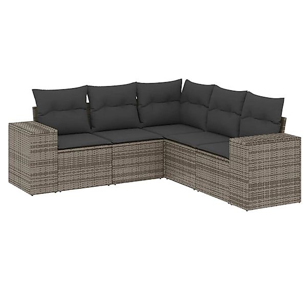 vidaXL 5-Tlg Garten-Sofagarnitur mit Kissen Grau Poly Rattan 3254887 günstig online kaufen