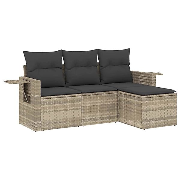 vidaXL 4-Tlg Garten-Sofagarnitur mit Kissen Hellgrau Poly Rattan 3220071 günstig online kaufen