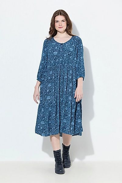Ulla Popken Midikleid Kleid Blüten A-Linie V-Ausschnitt 3/4-Arm günstig online kaufen