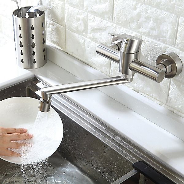 HOMELODY Spültischarmatur Wandmontage Wasserhahn Küche 360° günstig online kaufen