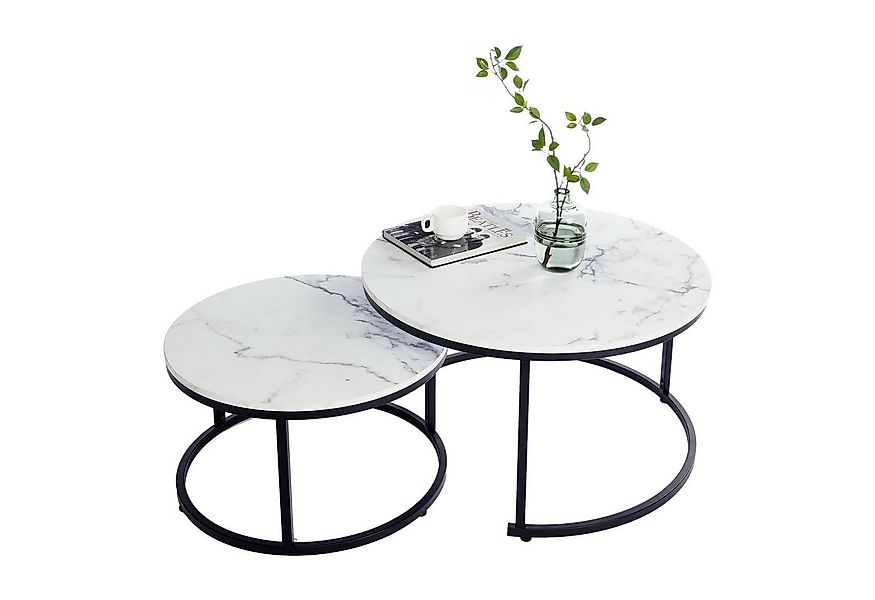 HomeGuru Couchtisch rund, Satztische 2 St., Marmormuster, Sintergestein, mo günstig online kaufen
