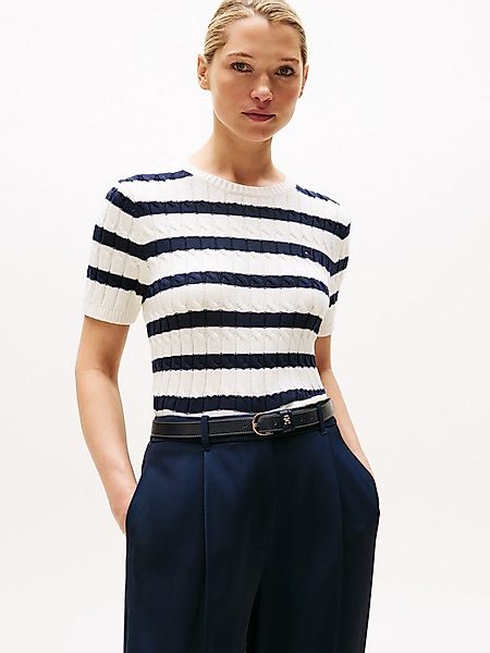 Tommy Hilfiger Kurzarmpullover CO CABLE MID GG S/S C-NK SWT mit Zopfmuster günstig online kaufen