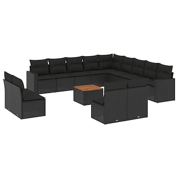 vidaXL 14-Tlg Garten-Sofagarnitur mit Kissen Schwarz Poly Rattan 3256706 günstig online kaufen