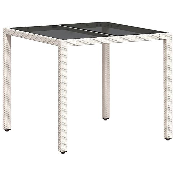 vidaXL Gartentisch mit Glasplatte Weiß 90x90x75 cm Poly Rattan 368123 günstig online kaufen