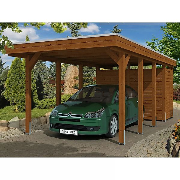 Skan Holz Carport Friesland Set 2 314 cm x 708 cm Nussbaum günstig online kaufen