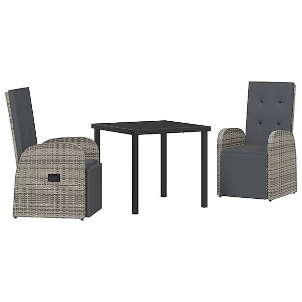 vidaXL Garten Essgruppe mit Kissen 3-Tlg Grau Poly Rattan 3379499 günstig online kaufen