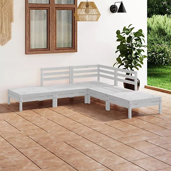 5-tlg. Garten-lounge-set Massivholz Kiefer Weiß günstig online kaufen