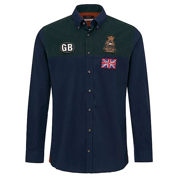 Hackett Gb Badge Corduroy Langarm Hemd L Navy / Green günstig online kaufen