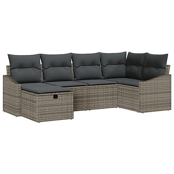 vidaXL Loungesofa 6-teiliges Garten Sofa Set mit Kissen Grau Poly Rattan, 6 günstig online kaufen