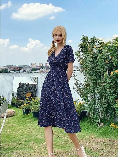 KIKI Strandkleid Sommerliches, kurzärmliges Kleid mit Blumendruck günstig online kaufen