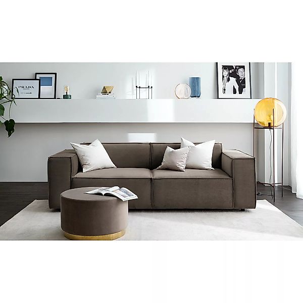 home24 Sofa Kinx II 2,5-Sitzer Taupe Samt 223x71x96 cm (BxHxT) Glamour günstig online kaufen