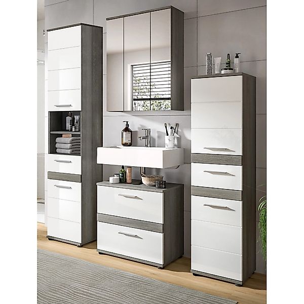 Inn.Furn Badmöbel-Set Weiß Hochglanz Grau 4-teilig 160 cm Bailey günstig online kaufen
