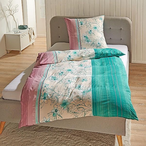 TRAUMSCHLAF Bettwäsche Fiori grün, Mikrofaser, 3 günstig online kaufen