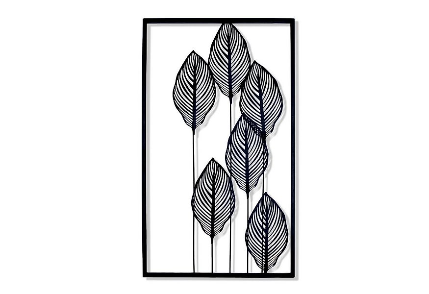 Spetebo Wandbild Metall Wandbild BLÄTTER in schwarz - 60 x 35 cm, Blätter ( günstig online kaufen