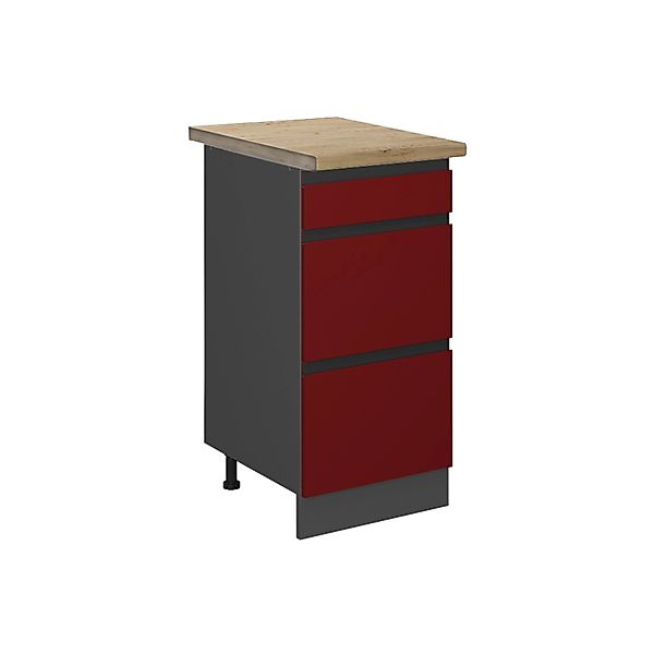 Vicco Küchenunterschrank R-Line Rot/Anthrazit 40 cm mit Schubladen AP Eiche günstig online kaufen
