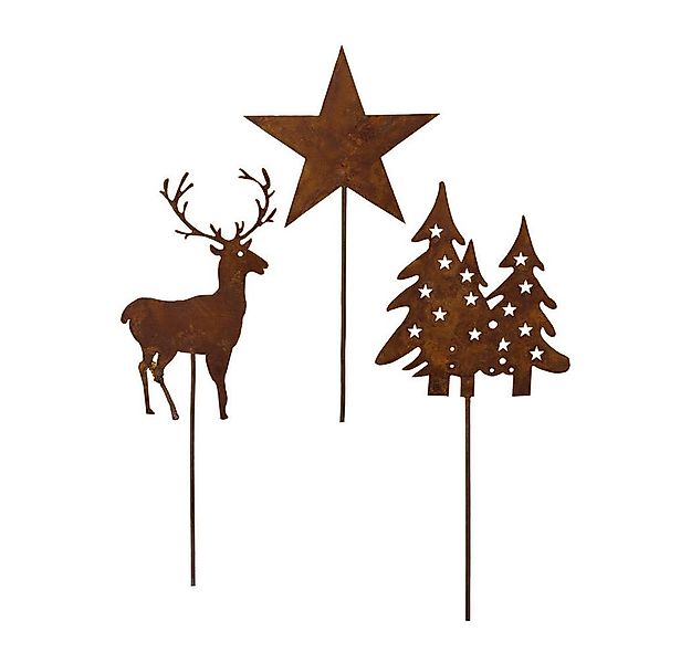 Gasper Gartenstecker Metall Stecker Hirsch Baum Stern. 3er Set. Rost Dekost günstig online kaufen