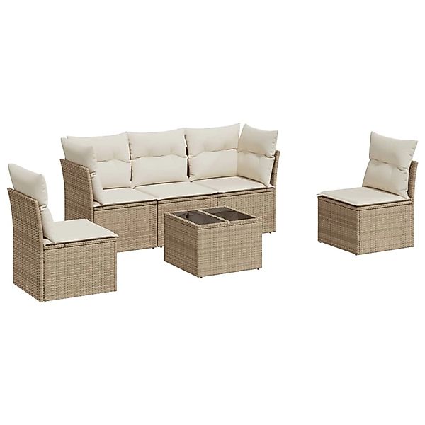 vidaXL 6-Tlg Garten-Sofagarnitur mit Kissen Beige Poly Rattan 3249197 günstig online kaufen