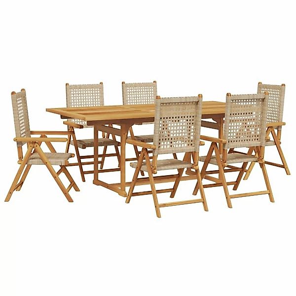 vidaXL 7-tlg Garten-Essgruppe Poly Rattan und Massivholz Beige Modell 1 günstig online kaufen