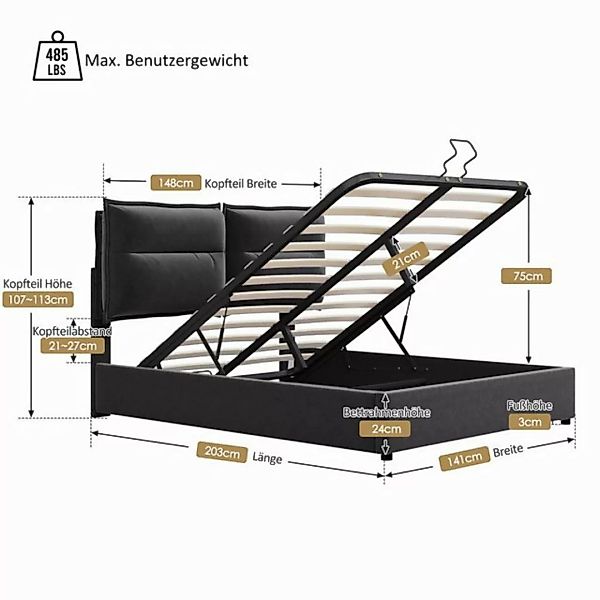 Ulife Boxspringbett Schwarz Polsterbett hydraulisch Doppelbett Funktionsbet günstig online kaufen