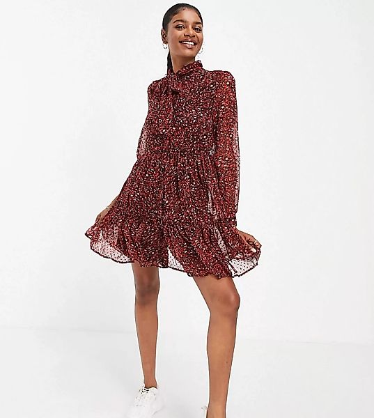 New Look Tall – Chiffon-Kleid mit Schleife am Ausschnitt und Animal-Print-M günstig online kaufen