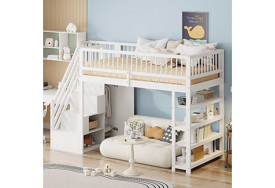 MODFU Kinderbett Hochzaun-Sicherheitsdesign mit Kleiderschrank, Regalen und günstig online kaufen