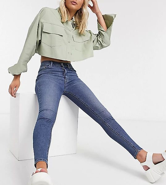 COLLUSION x001 – Enge Jeans mit hohem Bund in Mittelblau günstig online kaufen
