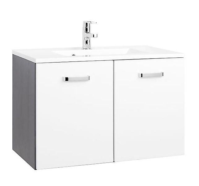 Waschtisch 80 2-trg Bologna von Held Möbel Weiß Hgl / Graphit günstig online kaufen