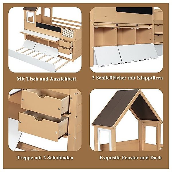 Merax Etagenbett Etagenbett 90x200cm mit Ausziehbett 90x190cm (1-St), Kinde günstig online kaufen