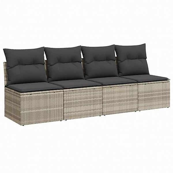 vidaXL Loungesofa Gartensofa mit Kissen 4-Sitzer Hellgrau Poly Rattan, 1 Te günstig online kaufen