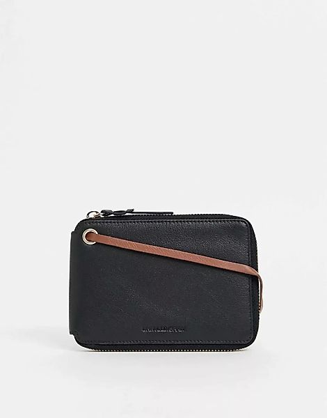 ASOS DESIGN – Reise-Brieftasche aus schwarzem Leder mit kontrastierendem, b günstig online kaufen