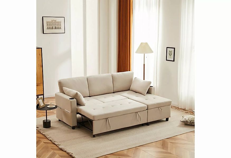 Merax 3-Sitzer Wohnlandschft,Schlafsofa, mit Schlaffunktion, Ecksofa mit Be günstig online kaufen