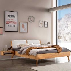 Doppelbett Wildbuche mit Polsterkopfteil aus Massivholz Mittelsteg günstig online kaufen
