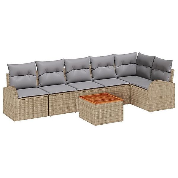 vidaXL Loungesofa 7-teilige Garten Sofa Set mit Kissen Beige Poly Rattan, 7 günstig online kaufen