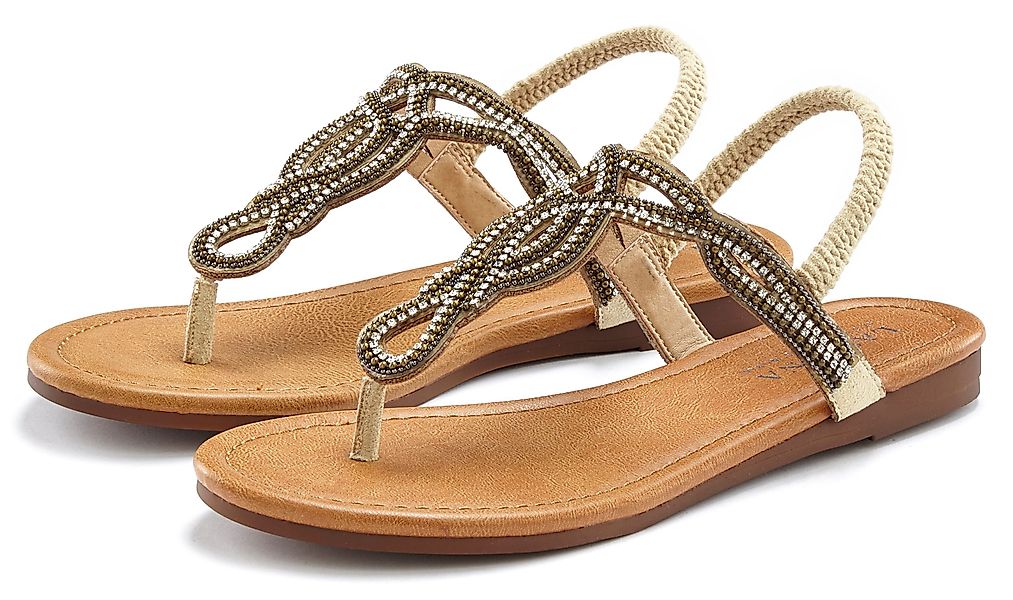 LASCANA Zehentrenner Sandale, Pantolette mit Schmucksteinen günstig online kaufen