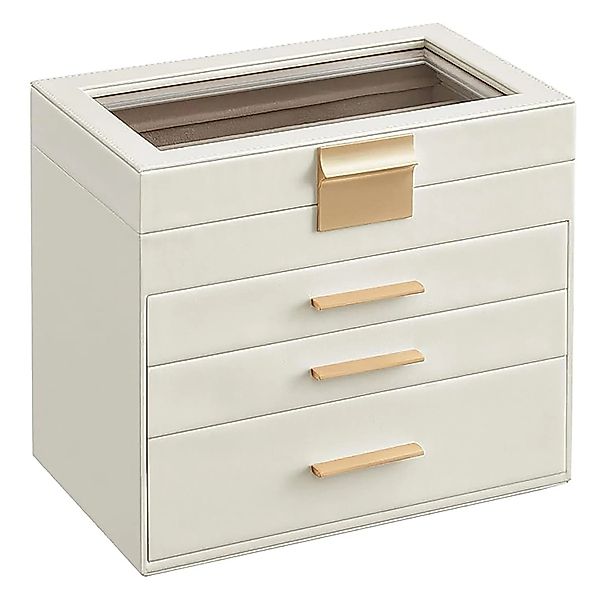 Songmics Schmuckkästchen Greeta mit Glasdeckel Weiß-Beige günstig online kaufen