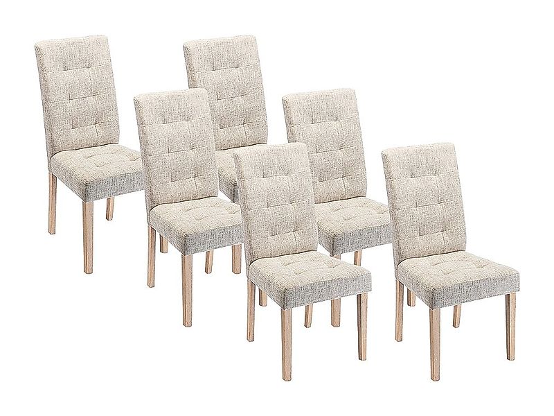 Stuhl 6er-Set - Stoff & Holz - Beige - VILLOSA günstig online kaufen