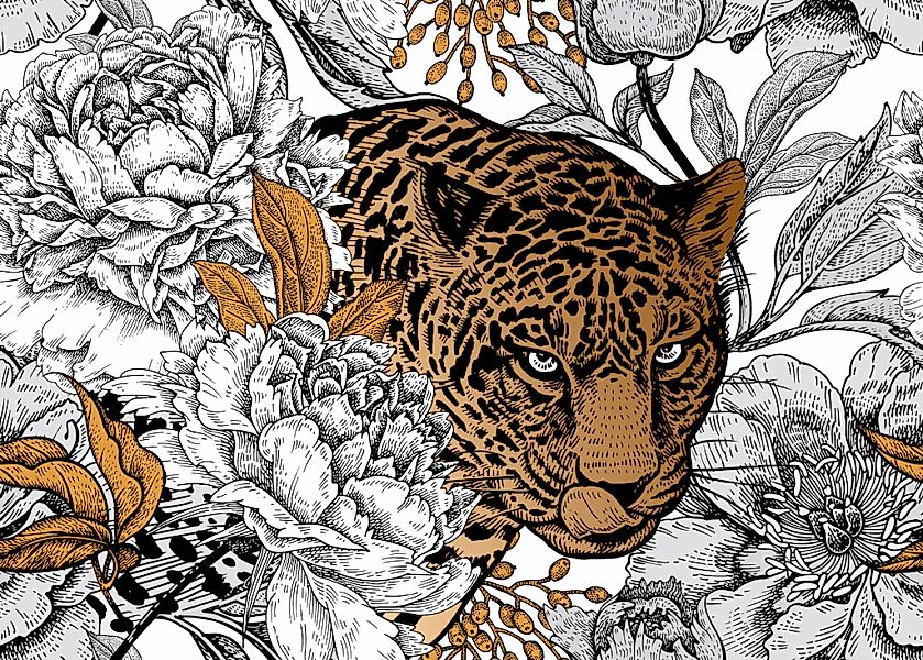 Papermoon Fototapete "ABSTRAKT DESIGN-LEOPARD mit Blumen" günstig online kaufen