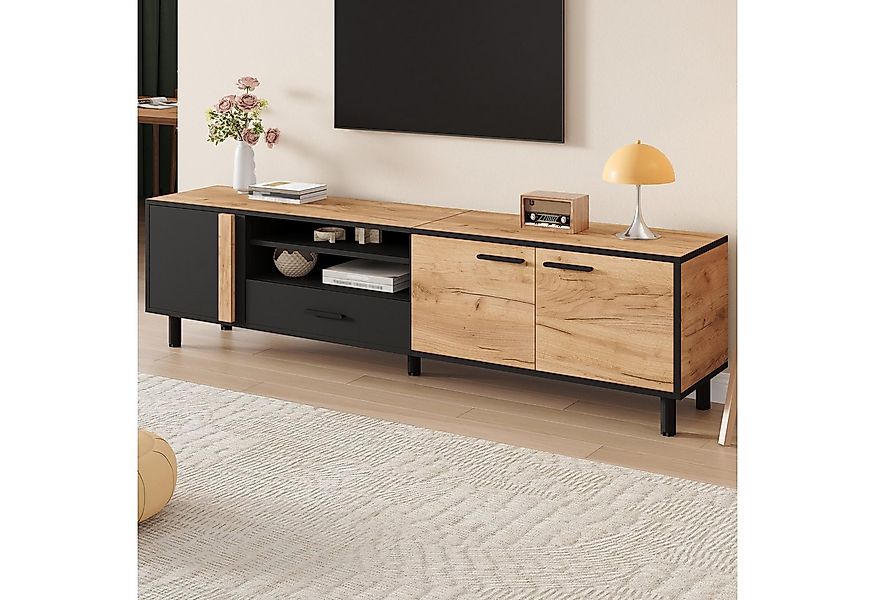 Merax Lowboard in Holzoptik & Schwarz, TV-Ständer (1 St), TV-Schrank mit 3 günstig online kaufen